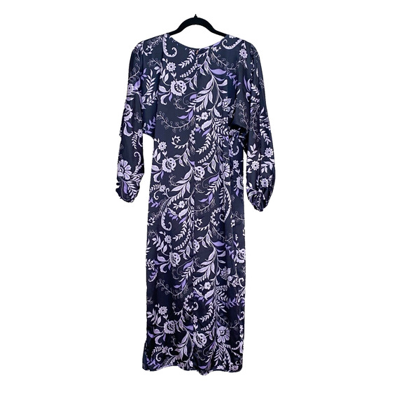 NWT Misa Los Angeles Women's Sylvia Floral Wrap Midi Dress Sz Small Indigo Vines - Picture 4 of 9